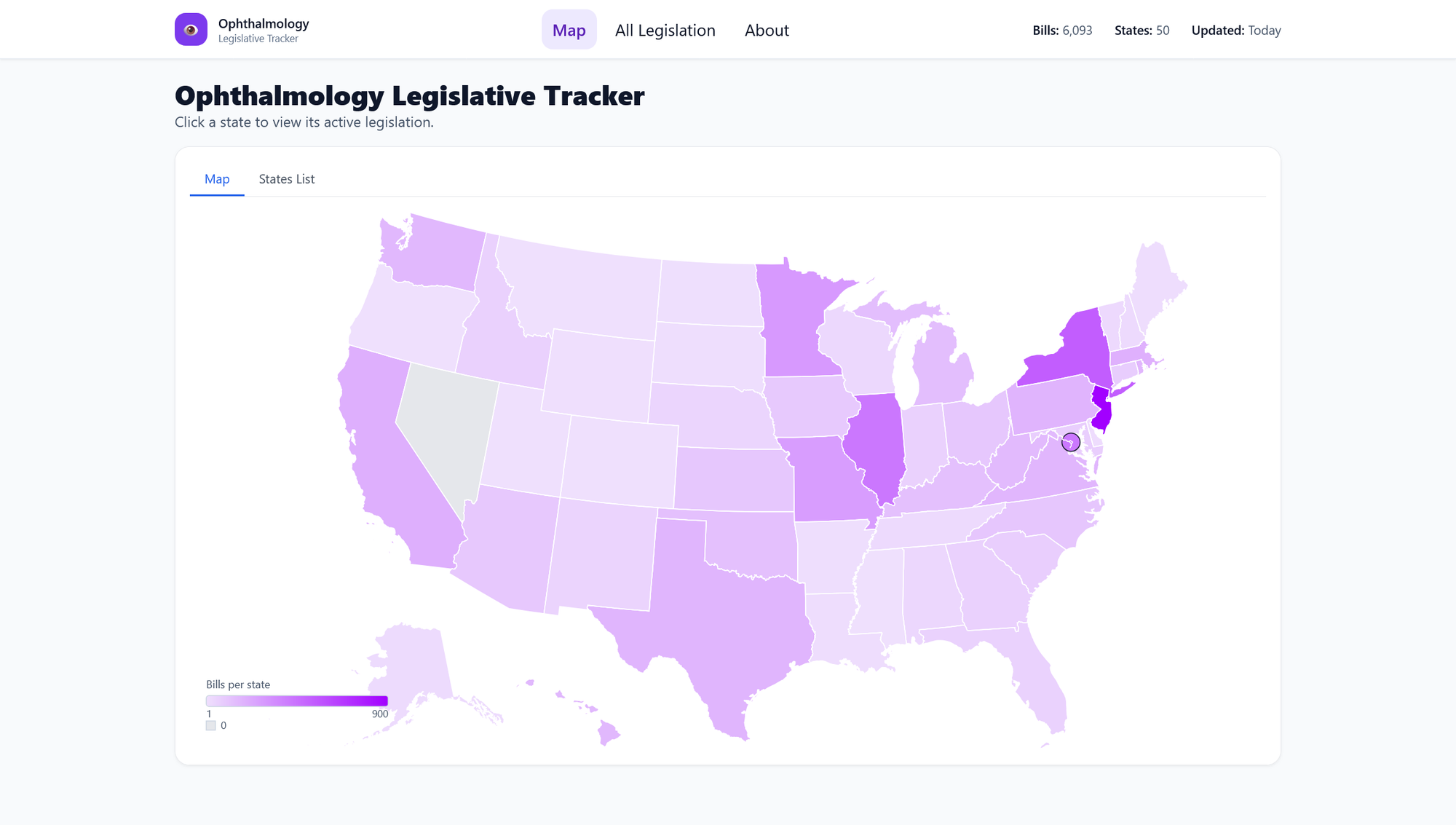 Ophthalmology Legislative Tracker Website